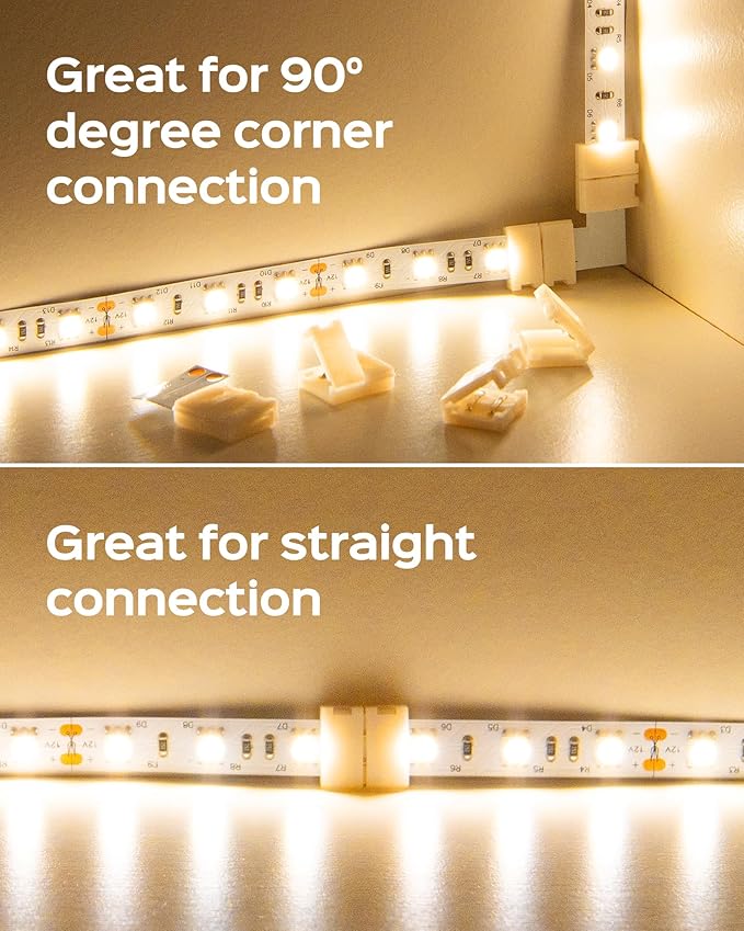 JACKYLED 10mm 2-Pin LED Strip Connectors for LED Strip Lights, Total 22Pcs Corner Connectors Kit for Unwired Gapless Solderless Adapter Extension - 10mm 2pin 10 Pack