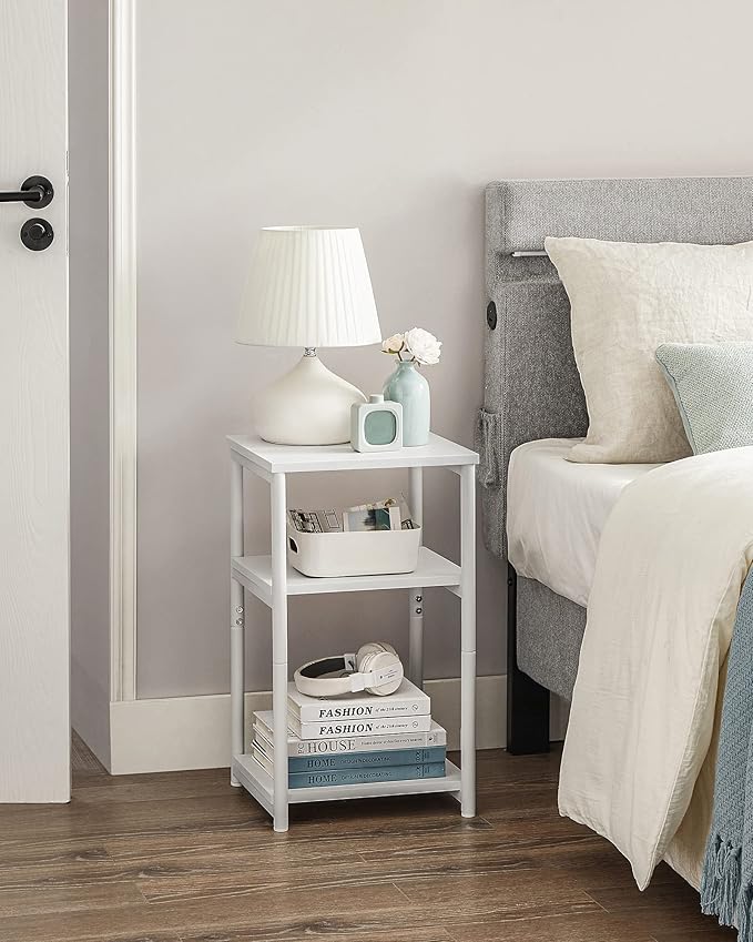 VASAGLE Side Table, Small End Table, Tall Nightstand for Living Room, Bedroom, Office, Bathroom, White ULET273W14