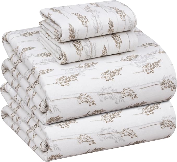 RUVANTI Flannel Sheets Queen Size - 100% Cotton Double Brushed Bed Sheets, Deep Pockets 16 Inches Queen Sheet Set, All Seasons Breathable & Extra Soft - Warm & Cozy, 4 Piece, Dried Straw