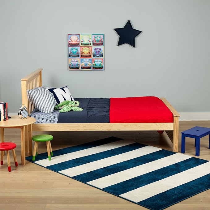 Max & Lily Full Size Bed Frame with Slatted Headboard, Solid Wood Platform Bed for Kids, No Box Spring Needed, Easy Assembly, Natural