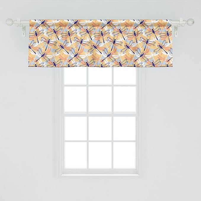 Ambesonne Dragonfly Window Valance Pack of 2, Uneven Big Repetitive Winged Bug 2 Pairs of Patched Wings Flying Orange Blobs, Rod Pocket Curtain Valances for Kitchen Bedroom, 42" X 18", Sand Brown