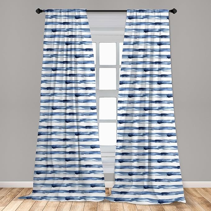 Ambesonne Harbour Stripe Window Curtains, Watercolor Style Paintbrush Stripes Sea Marine Life Lines Image, Lightweight Decor 2-Panel Set with Rod Pocket, Pair of - 28" x 63", Blue Night