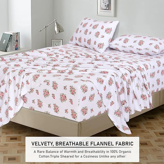 RUVANTI Flannel Sheets Queen Size - 100% Cotton Double Brushed Bed Sheets, Deep Pockets 16 Inches Queen Sheet Set, All Seasons Breathable & Extra Soft - Warm & Cozy, 4 Piece, Bali
