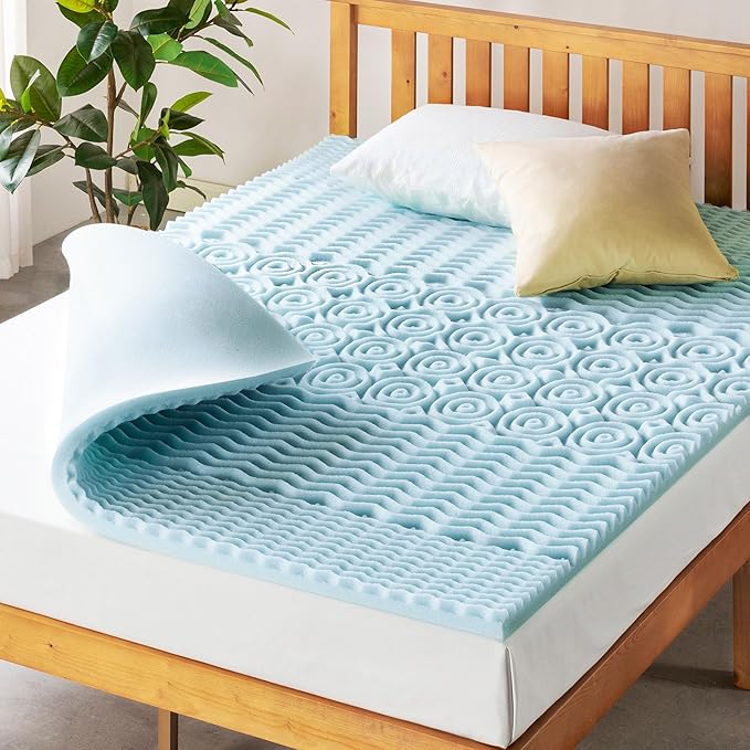 Mellow 1.5 Inch 5-Zone Memory Foam Mattress Topper, Cooling Gel Infusion, Queen, Blue