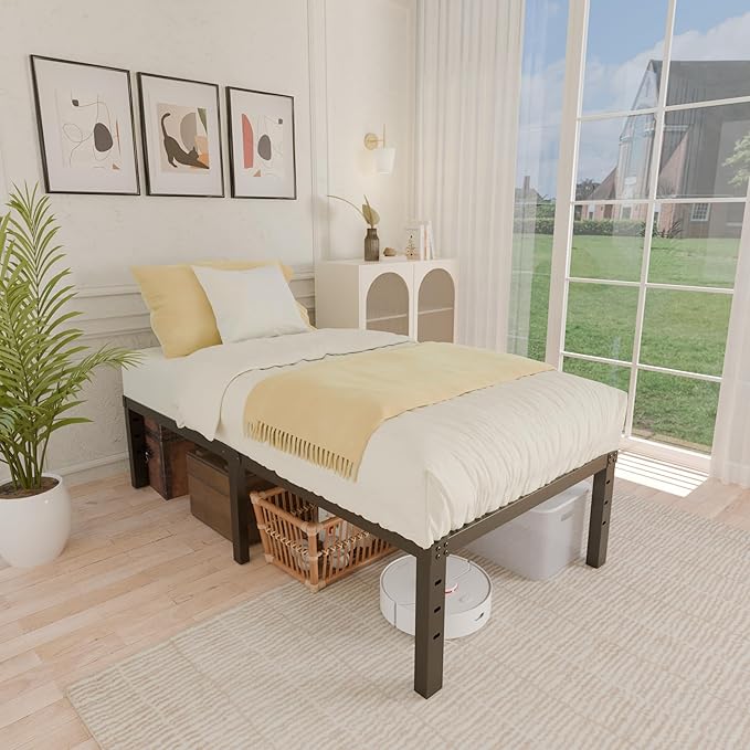 ALDRICH Metal Twin Bed Frame - 16 Inch Tall Black Basic Steel Slats Platform, Easy Assembly Heavy Duty Noise Free Bedframes, No Box Spring Needed