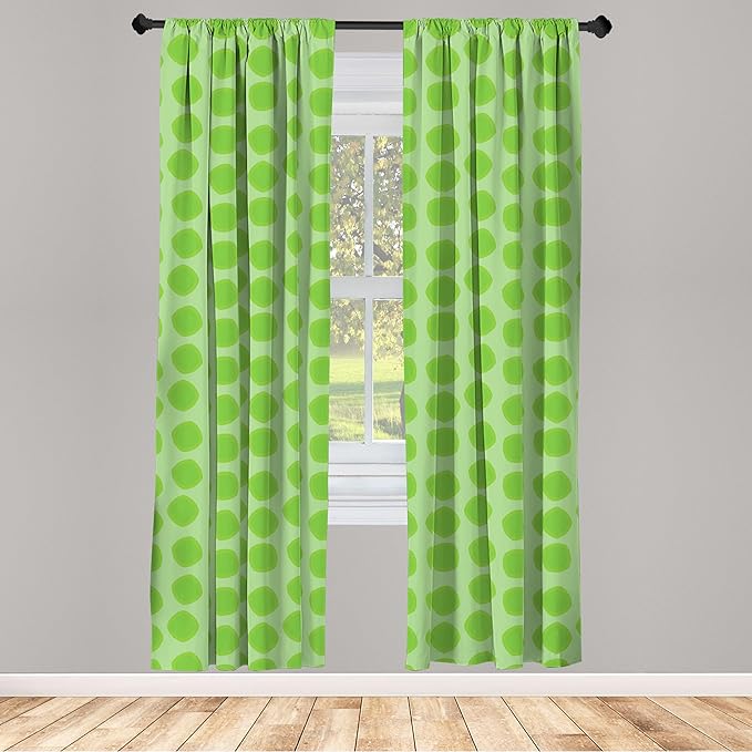 Ambesonne Lime Green Window Curtains, Simplistic Formless Geometric Shapes in Different Shades Theme, Lightweight Decor 2-Panel Set with Rod Pocket, Pair of - 28" x 95", Green