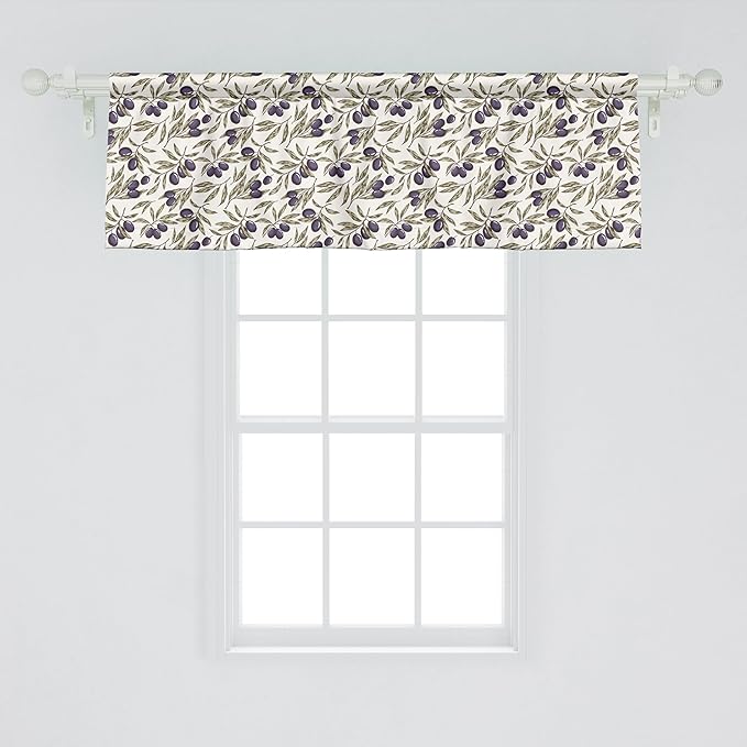 Ambesonne Olive Window Valance, Digitally Generated Hand Drawn Style Botanical Blossoms, Curtain Valance for Kitchen Bedroom Decor with Rod Pocket, 54" X 18", Quartz Taupe
