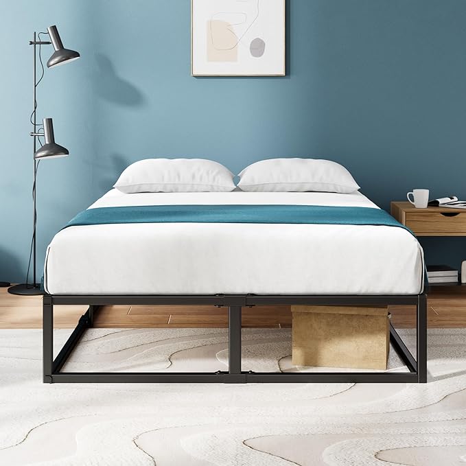 Zinus Joseph 14 Inch Platform Bed Frame, Wood Slat Support, No Box Spring Needed, Eco Friendly WonderBox(TM) Packaging, Easy Assembly, Black, Queen