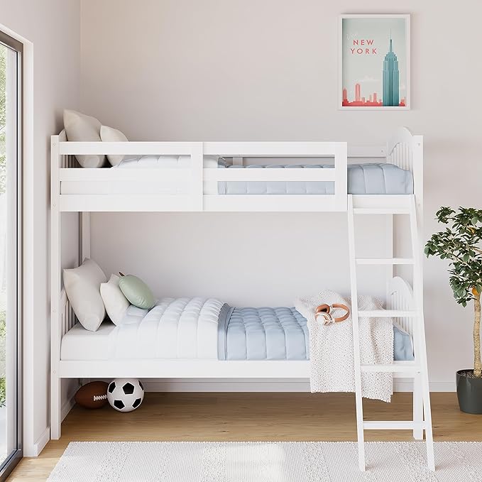 Storkcraft Long Horn Twin-Over-Twin Bunk Bed (White) - GREENGUARD Gold Certified, Converts to 2 Individual Twin Beds