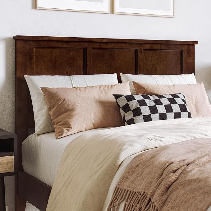 AFI, Madison Full Solid Wood Panel Headboard with Attachable Charger, Walnut