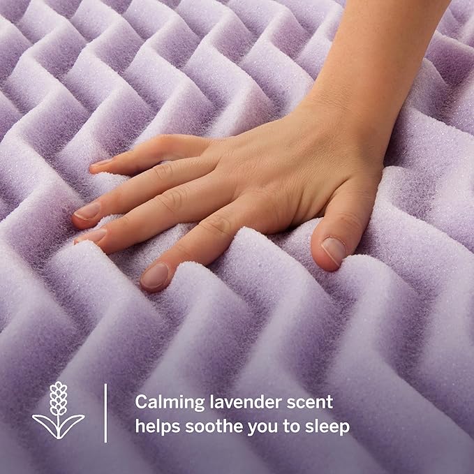 LUCID Lavender Infused 2 Inch Memory Foam Mattress Topper with 5 Zones – Queen Size – Plush Feel – CertiPUR Certified – Dorm Room Essentials