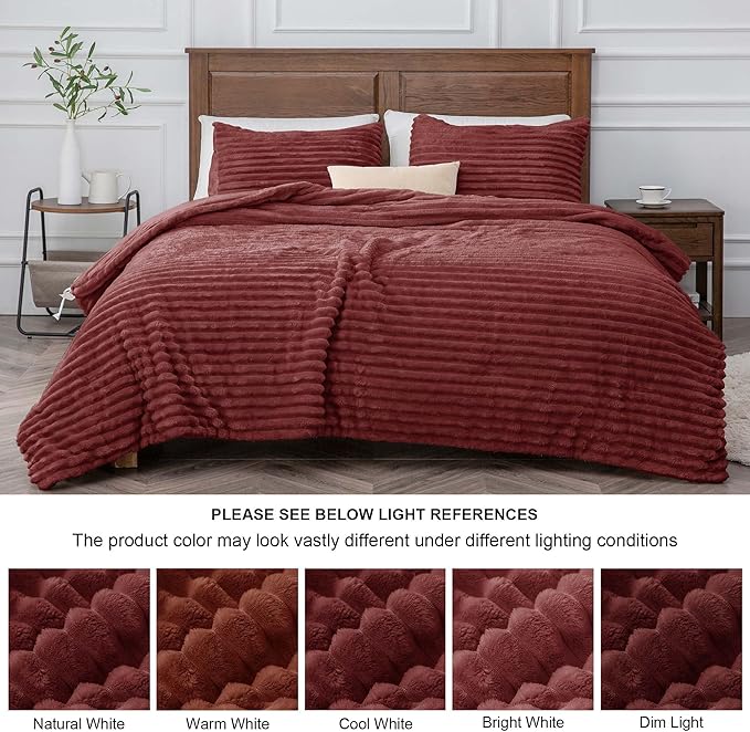 BEDELITE Fleece King Comforter Set -Super Soft & Warm Fluffy Burgundy Bedding, Luxury Fuzzy Heavy Bed Set for Winter with 2 Pillow Cases
