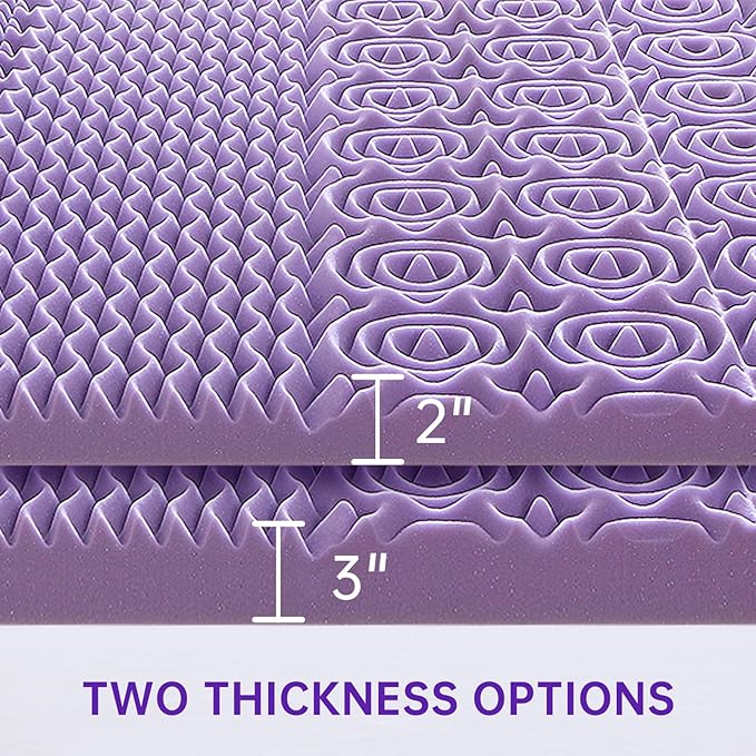 MUXHOMO 3-Inch King Mattress Topper, 7-Zone Egg Crate Foam for Back Pain Relief, Cooling Gel-Infused Lavender Bed Pad, CertiPUR-US & Oeko-TEX Certified