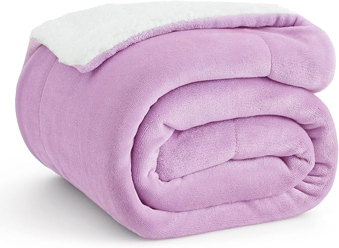 Bedsure GentleSoft Sherpa Fleece Throw Blanket for Couch - Thick and Warm Throw for Girls and Women, Soft Fuzzy Plush Kids Blanket for Winter, Lilac, 50x60 Inches