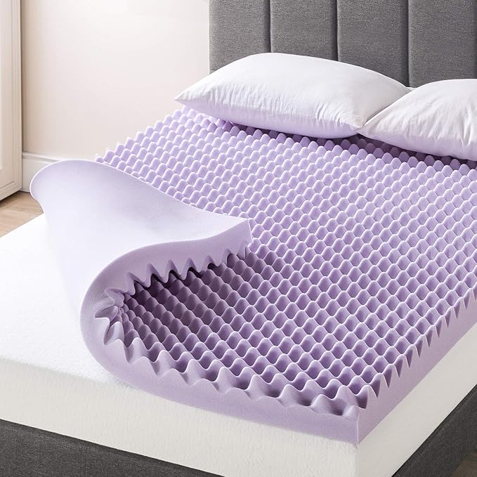 Best Price Mattress 4 Inch Egg Crate Memory Foam Mattress Topper with Soothing Lavender Infusion, CertiPUR-US Certified, Dorm Essentials, Twin