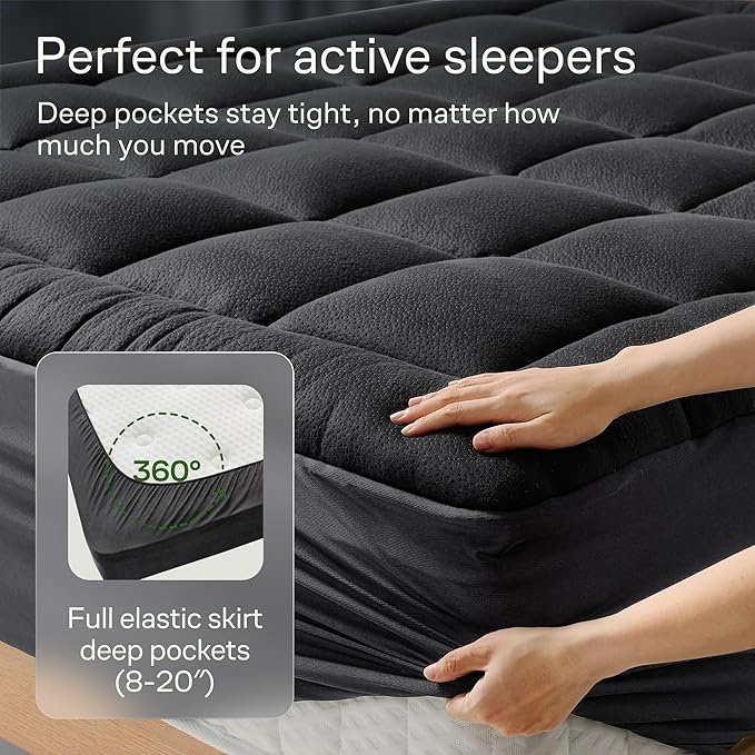 Ultra Soft Twin XL Size Mattress Topper - Viscose Made from Bamboo Pillow Top Mattress Pad for Back Pain Relief - Naturally Cooling for Hot Sleepers, Black