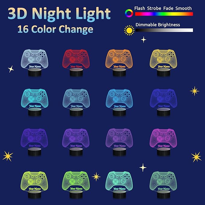 Attivolife Personalized 3D Game Theme Night Light, Table Desk Lamp Engraved Name Letter, Multicolor Custom LED Best Home Decor Birthday Christmas Gifts Toys for Boys Girls Kids