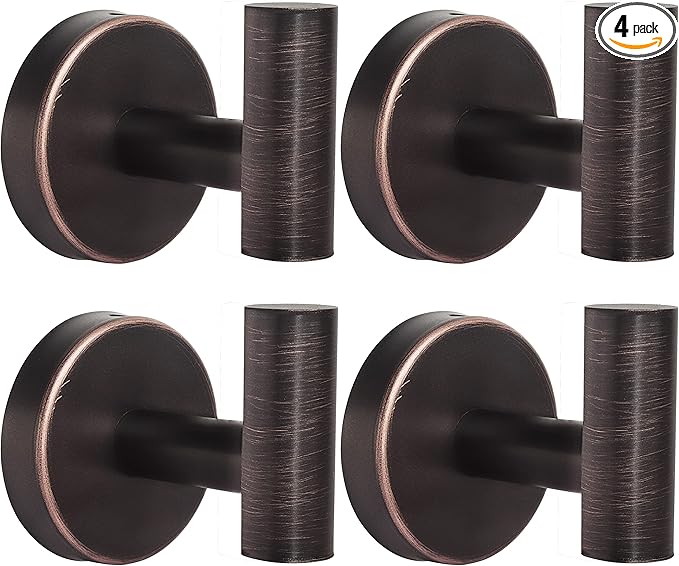 Bathroom Robe Towel Hooks Coat Wall Hook Stainless Steel Heavy Duty Door Hanger Clothes Cabinet Closet Sponges Hook for Bathroom Bedroom Kitchen Hotel Pool 4 Packs (Oil Rubbed Bronze)