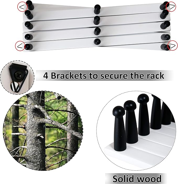 WEBI Accordion Wall Hanger,Expandable Wooden Hat Rack for Wall Mounted Coat Rack,Accordion Hat Hooks Holder for Baseball Caps,14 Peg,Black on White,2 Packs