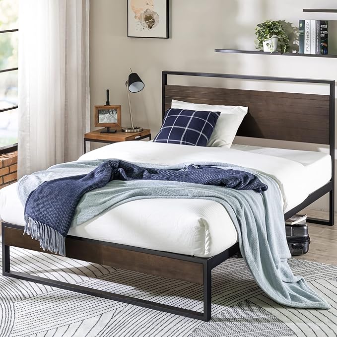 ZINUS Suzanne 44 Inch Bamboo and Metal Platform Bed Frame, Solid Steel Construction, No Box Spring Needed, Wood Slat Support, Easy Assembly, Grey Wash, King