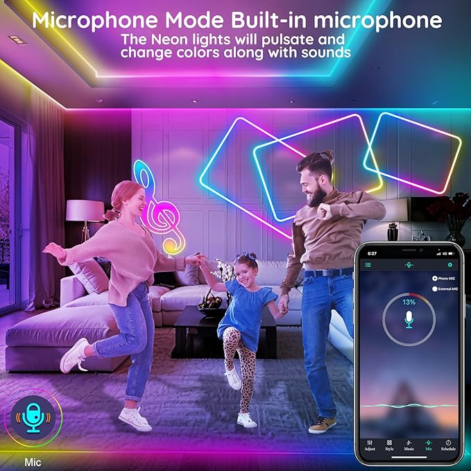 32.8Ft Led Rope Lights, Flexible Neon Lights Control with App/Remote, Multiple Modes, IP65 Outdoor RGB Waterproof, Music Sync Gaming Light Strip for Bedroom Decor