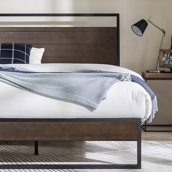 ZINUS Suzanne 44 Inch Bamboo and Metal Platform Bed Frame, Solid Steel Construction, No Box Spring Needed, Wood Slat Support, Easy Assembly, Grey Wash, King