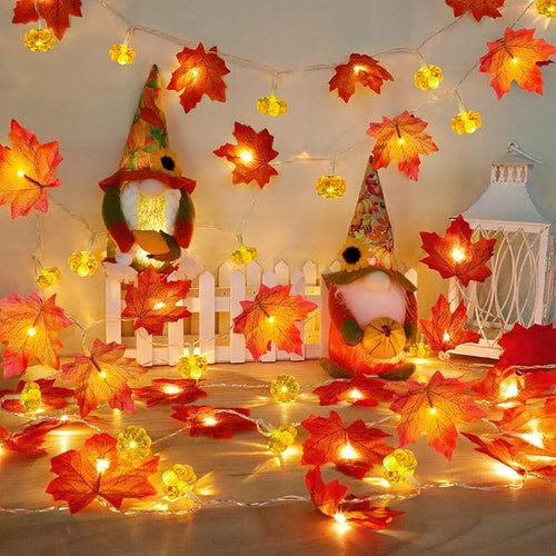 2 Pack & Timer - Thanksgiving Decorations Fall Garland with Pumpkin Lights Fall Decorations for Home, Total 60LED 20Ft Maples Leaves Thanksgiving Lights Battery Operated Indoor Outdoor Christmas Decor