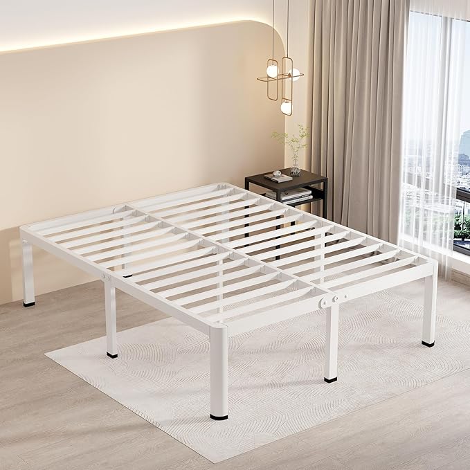 MAF 14 Inch King Metal Platform Bed Frame White with Round Corner Legs, 3000 LBS Heavy Duty Steel Slats Support, Noise Free, No Box Spring Needed, Easy Assembly