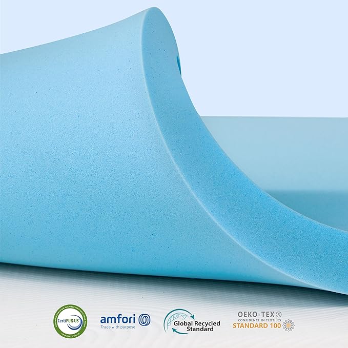 Subrtex Memory Foam Mattress Topper, Gel-Infused Memory Foam Topper, Mattress Topper for Side Stomach Sleepers, Breathable Bed Toppers (4 Inch, Twin)