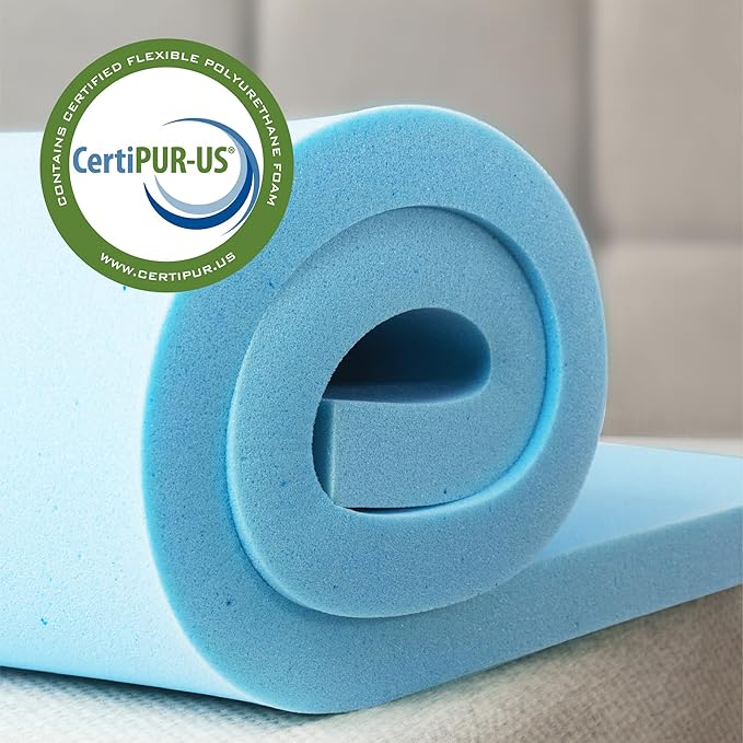ZINUS 2 Inch Green Tea Cooling Gel Memory Foam Mattress Topper, Cooling Gel Foam, CertiPUR-US Certified, King, Blue