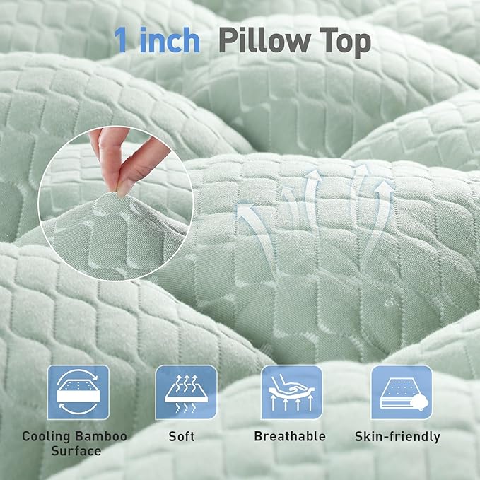 Dual Layer 3 Inch Memory Foam Mattress Topper California King Size, 2 Inch Gel Memory Foam Plus 1 Inch Cooling Pillow Top Mattress Pad Cover, with 8-21 Inch Deep Pocket, Green