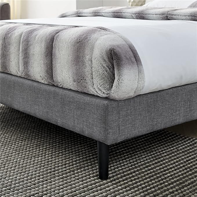 DeCoro Mornington 2.0 Upholstered Platform Bed | Headboard and Metal Frame with Wood Slat Support, Grey, King Size