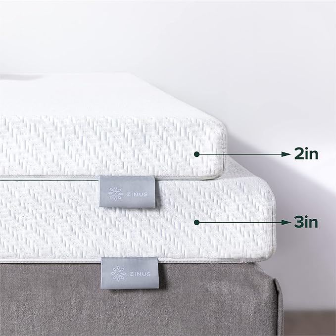 ZINUS 3 Inch Ultra Cooling Gel Memory Foam Mattress Topper with Cooling Cover, CertiPUR-US Certified, Queen, White