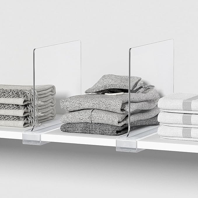 Aolloa 4 PCS Shelf Dividers for Closet Organization Acrylic Clear Closet Shelf Divider for Wooden Shelving Suitable for Wooden or Vertical Shelves Or Bedroom, Kitchen and Office