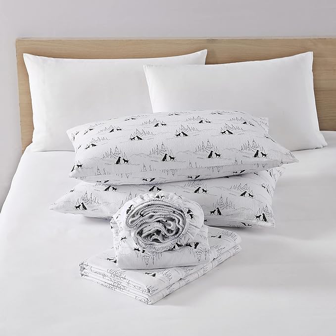 Eddie Bauer - Full Sheets, Cotton Flannel Bedding Set, Brushed For Extra Softness, Cozy Home Decor (Dog Friends White, Full)