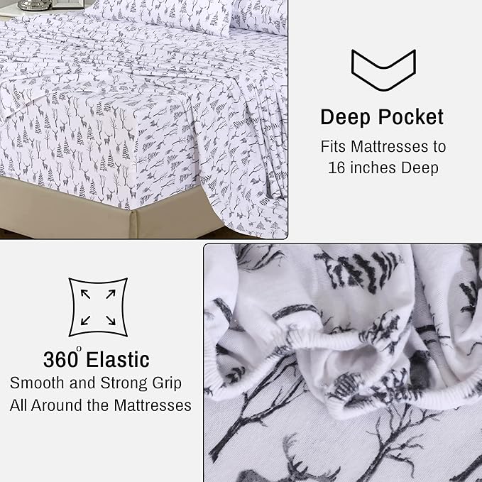 RUVANTI Flannel Sheets California King Size - 100% Cotton Brushed Cal King Bed Sheets Set - Deep Pockets 14 Inches - All Seasons Breathable & Extra Soft - Warm & Cozy, 4 Piece, Dry Winter