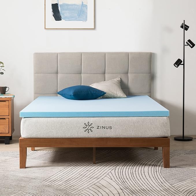 ZINUS 2 Inch Green Tea Cooling Gel Memory Foam Mattress Topper, Cooling Gel Foam, CertiPUR-US Certified, King, Blue