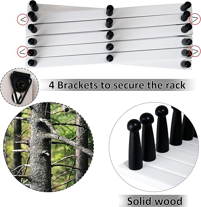 WEBI Accordion Wall Hanger,Expandable Wooden Hat Rack for Wall Mounted Coat Rack,Accordion Hat Hooks Holder for Baseball Caps,17 Peg Hooks,Black on White,2 Packs