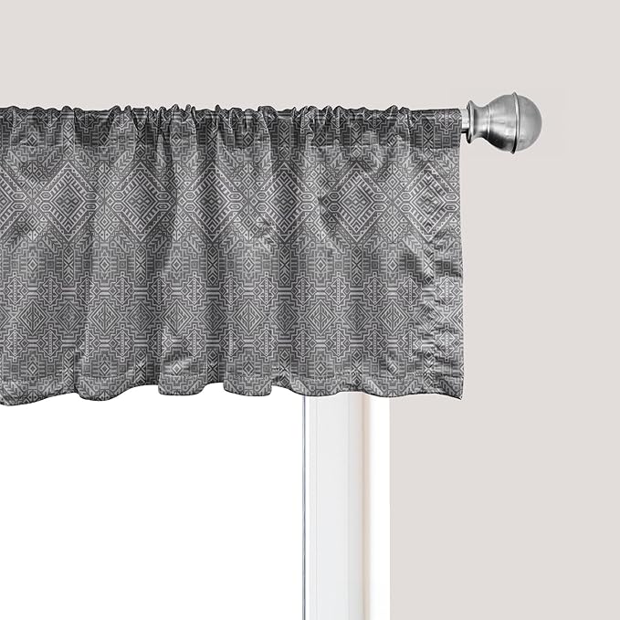 Ambesonne Aztec Window Valance Pack of 2, Pattern of Symmetric Tribal Inspired Streaks and Motifs in Greyscale Tones, Rod Pocket Curtain Valances for Kitchen Bedroom, 54" X 12", Pale Grey and Dimgray
