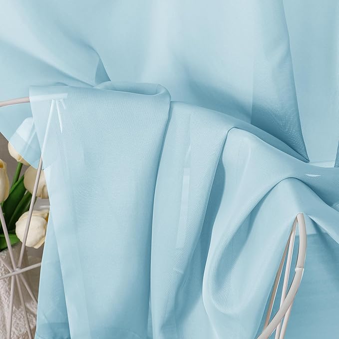 Aiyufeng 2 Pack: Basic Sky Blue Sheer Curtain Drapes 96 Inch Length 2 Panels for Living Room, Light Filtering Voile Drapes for Bedroom, Patio, Sliding Door, Each 42" W x 96" L