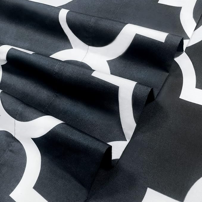 Mejoroom King Bed Sheet Set - Super Soft Brushed Microfiber 1800 Thread Count Sheets with 15 inch Deep Pocket - Wrinkle Free - 4 Piece(King, Black Quatrefoil with White Pattern)