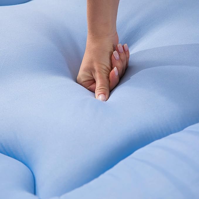 MAXYOYO Japanese Floor Mattress Futon Mattress, Thicken Sleeping Pad Foldable Roll Up Floor Futon for Adults Tatami Mat Dormitory Bed Lounger, Dusty Blue, Queen Size