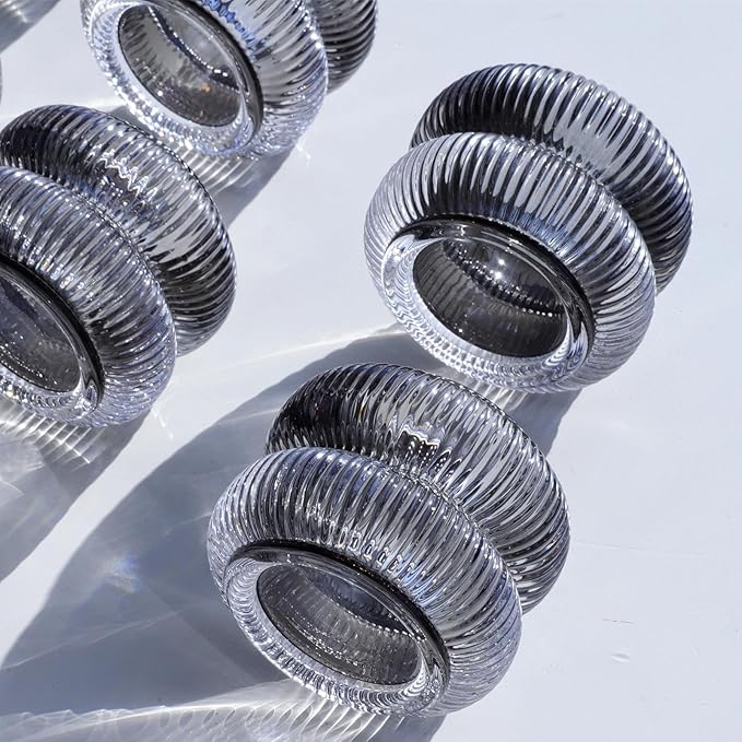 Woho Smoke Grey Votive Candle Holders Set of 6, Vintage Ribbed Tealight Candle Holder for Daily Home Decor, Classy Tea Light Candle Holder Glass for Living Room Table Decor(Grey, 2.1" H X 2.75" D)