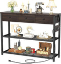 Ecoprsio 47'' Entryway Table with Outlets and USB Ports, Console Table with 3 Drawers, Sofa Table Narrow Long with Storage Shelves for Living Room, Couch, Hallway, Foyer, Black Walnut Finish