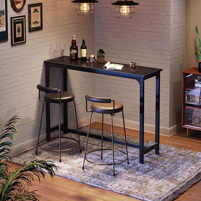 ODK 55 Inch Bar Table, Bar Height Pub Table, Counter Height Bar Table, Rectangular High Top Kitchen & Dining Counter Tables with Sturdy Legs & Easy-to-Clean Top, Indoor use, Black