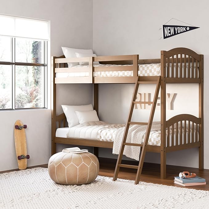 Storkcraft Long Horn Twin-Over-Twin Bunk Bed (Hazelnut)- GREENGUARD Gold Certified, Converts to 2 Individual Twin Beds