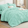 Bedsure Twin Comforter Set Mint Green - Bed in a Bag Twin Size Bedding 5 Pieces, GentleSoft™ Pintuck Bed Set Gift for Family, Pinch Pleat Mint Green Comforter with Sheets, Pillowcase & Sham
