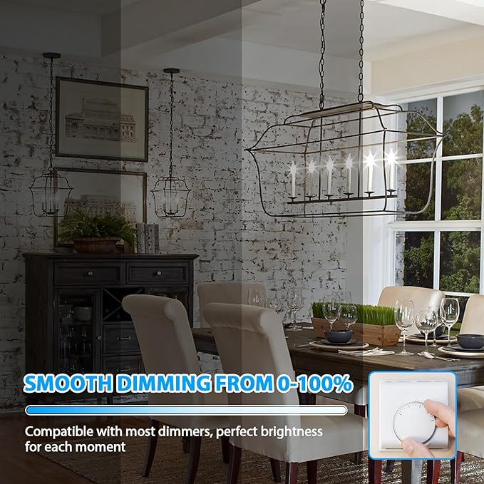 E12 LED Candelabra Bulbs 40W Equivalent, 6-Pack 4W 460LM Dimmable Candle Light, 5000K Daylight White Chandelier Bulbs, Flame Tip CA10 for Ceiling Fan, Home Decor