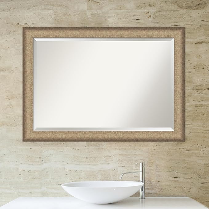 Amanti Art Bronze Bathroom Mirror for Over Sink, 29x41 Elegant Brushed Bronze Rectangle Vanity Mirror, Large Casual Frame, Hangs Horizonally and Vertically, Bathroom Wall Decor, Beveled Edge