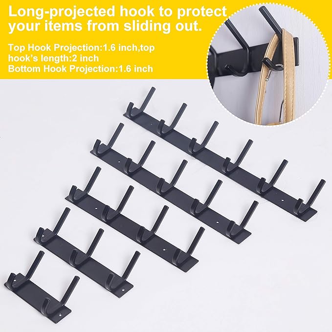 WEBI Coat Rack Wall Mounted,3 Coat Hooks for Hanging Coats,Heavy Duty Metal Hook Rack Hook Rail Coat Hanger Wall Coat Rack with Hooks for Clothes Entryway Jacket,Black,2 Packs